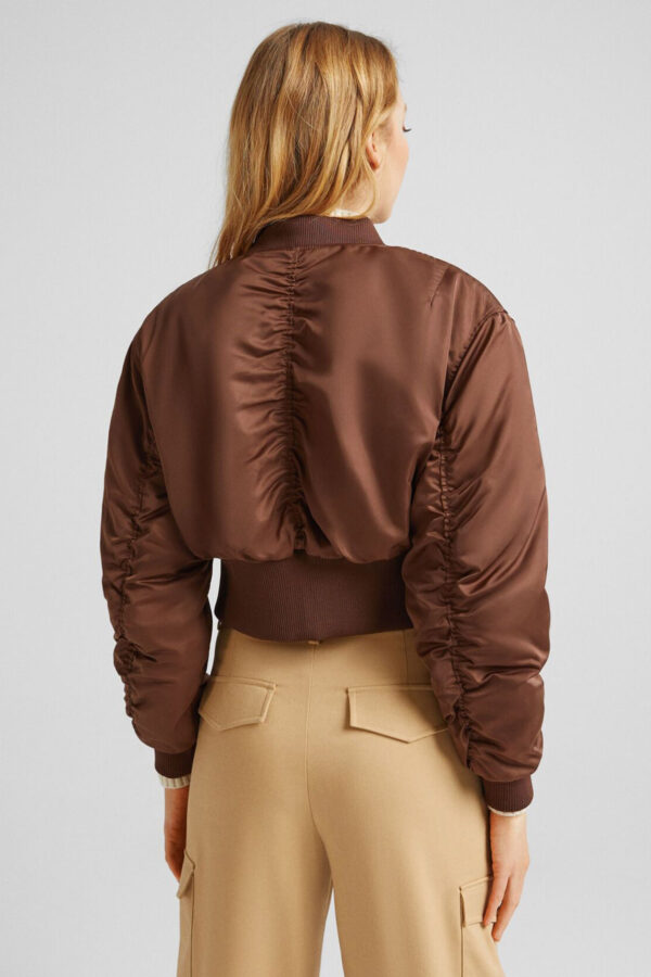 Cropped Satin Bomber Jacket - Image 2